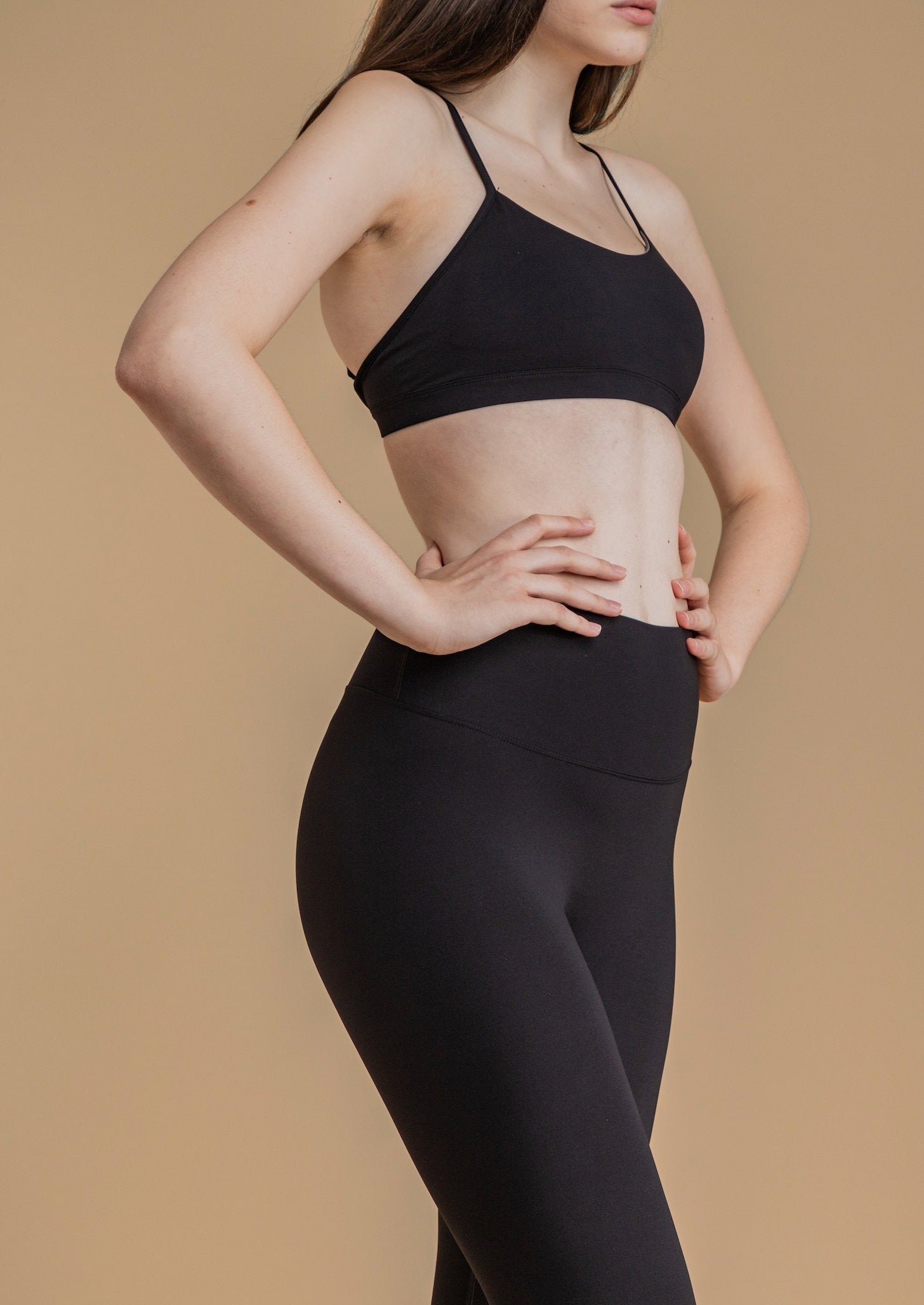 black sports bra and legging set